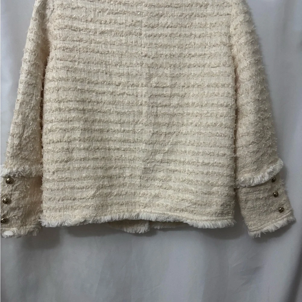SANFU Cream Textured Blazer with Gold Accents